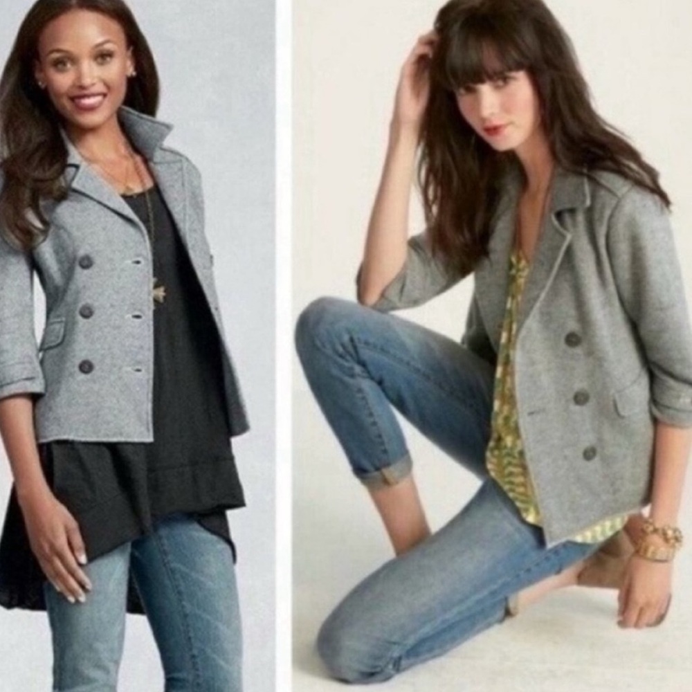 CAbi Gray Double-Breasted Peacoat Jacket